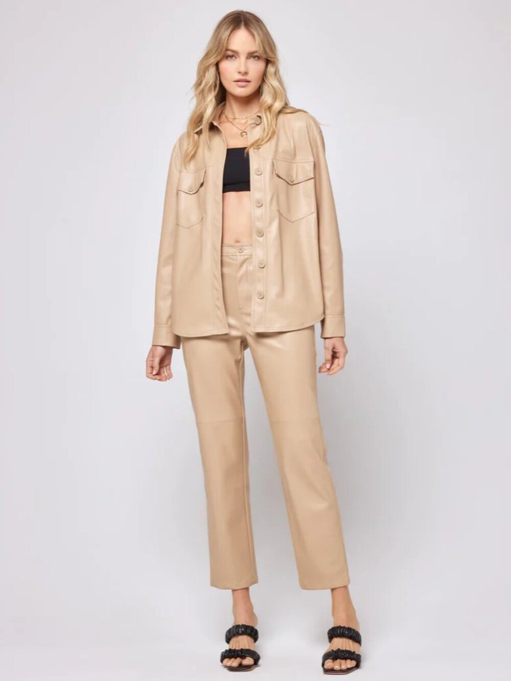 Anthropologie L*SPACE Quincey Latte Beige Faux Leather Trousers Pants, Size M